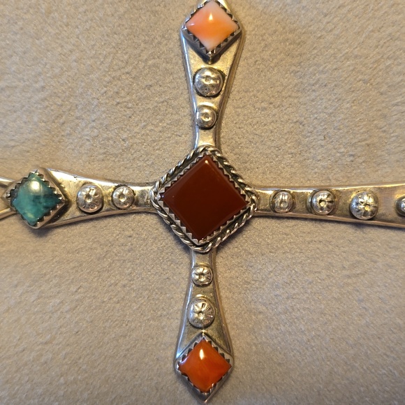 Multi-Stone & Sterling Silver Cross Pendant - Picture 4 of 14